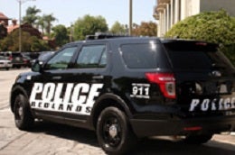 A black police SUV with 