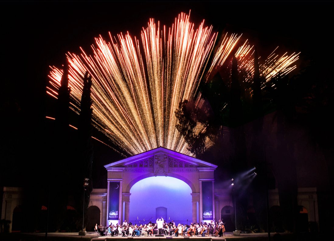 Image of Redlands Bowl and fireworks Image of Redlands Bowl and fireworks