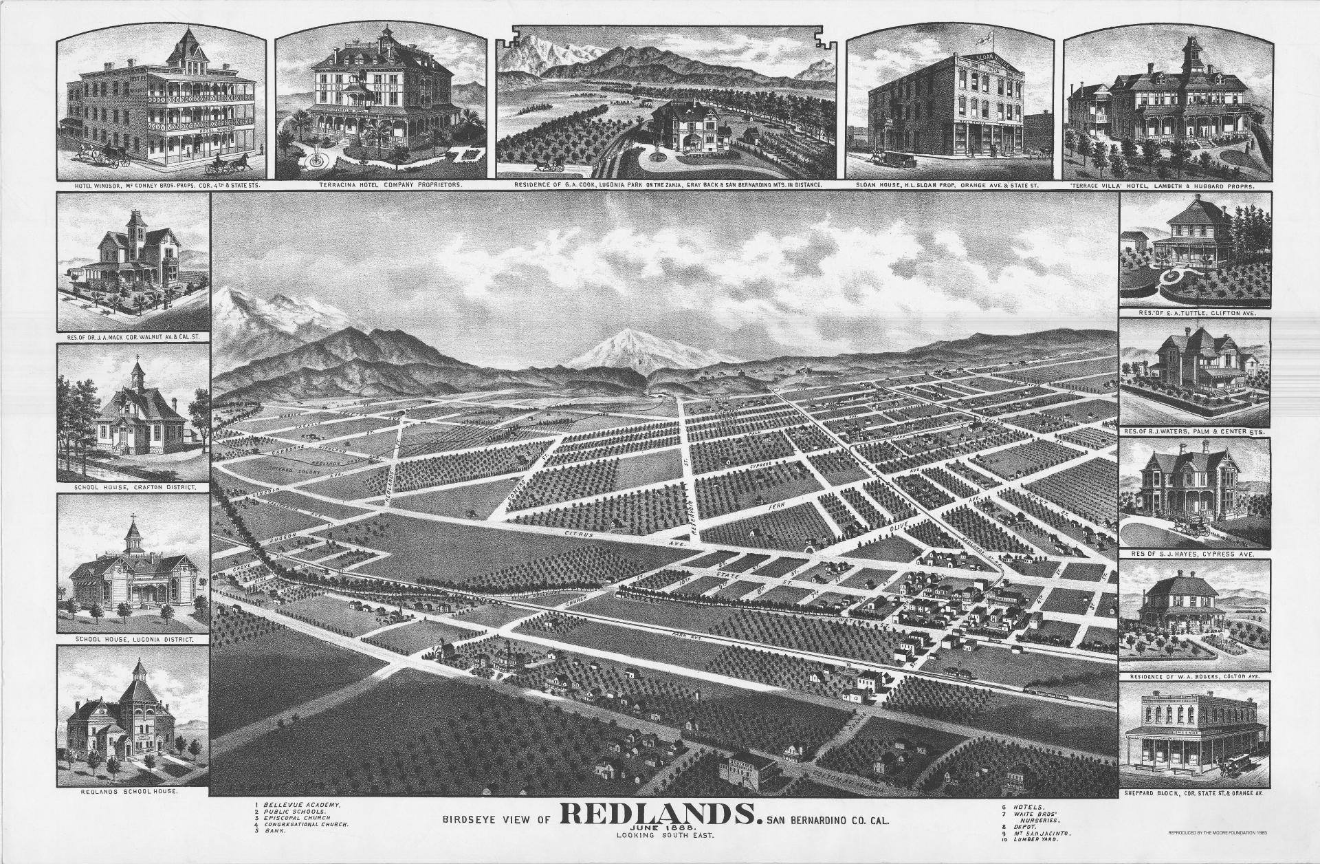 Birdseye View Redlands 1888 Birdseye View Redlands 1888
