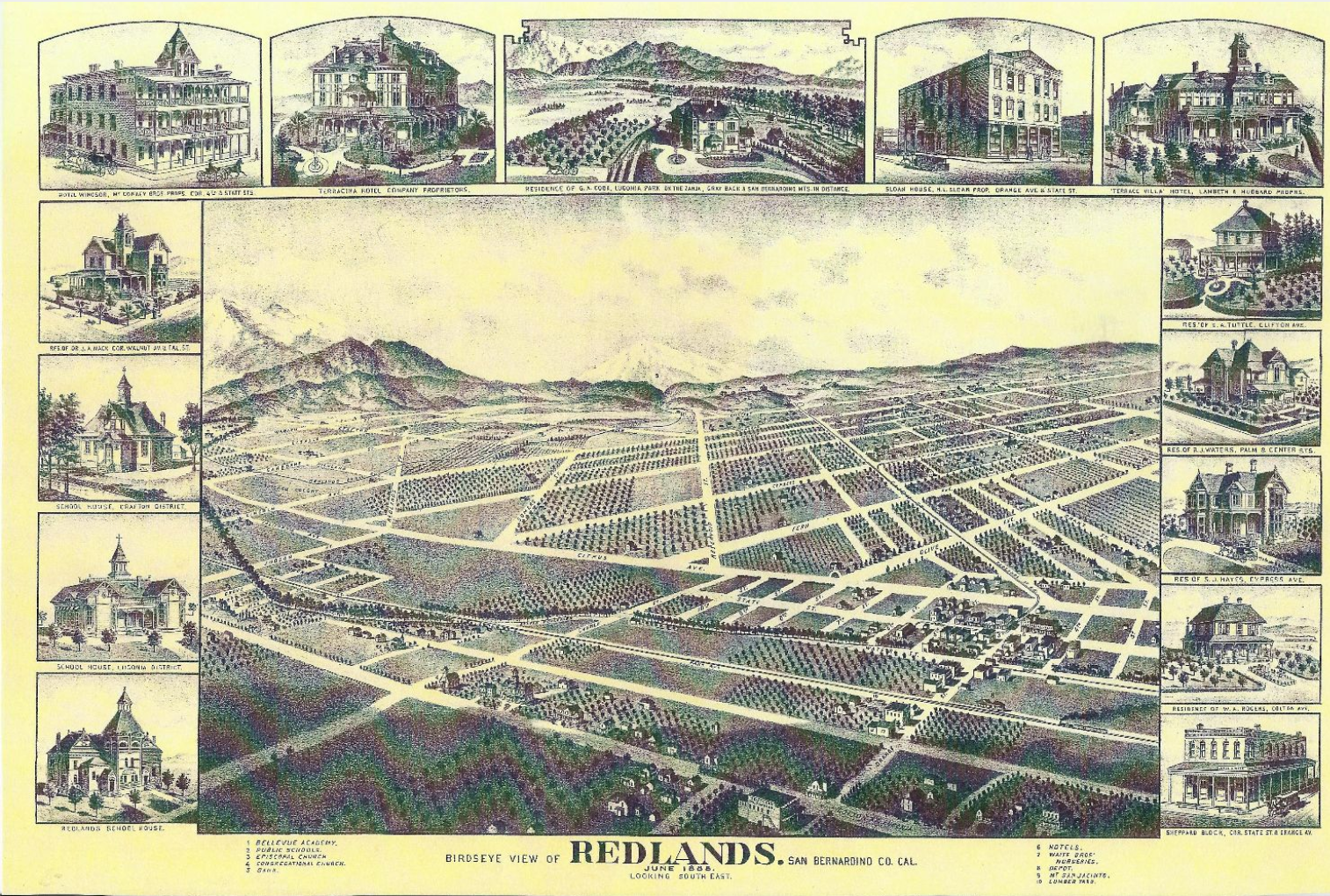 Map of Redlands Valley with Historical Houses pictured around edges