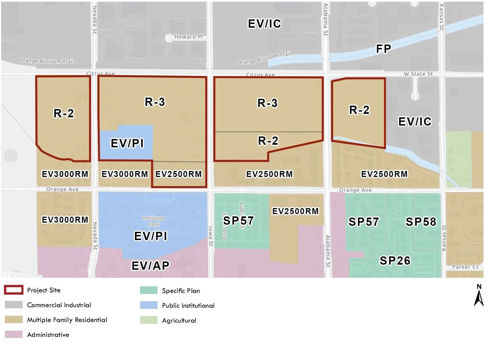 Zoning map showing proposed new zone designations.