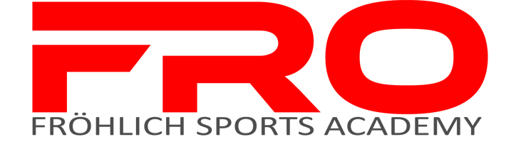 Logo for FRÖHLICH SPORTS ACADEMY, featuring large red letters "FRO" above the academy name in gray text on a light background.