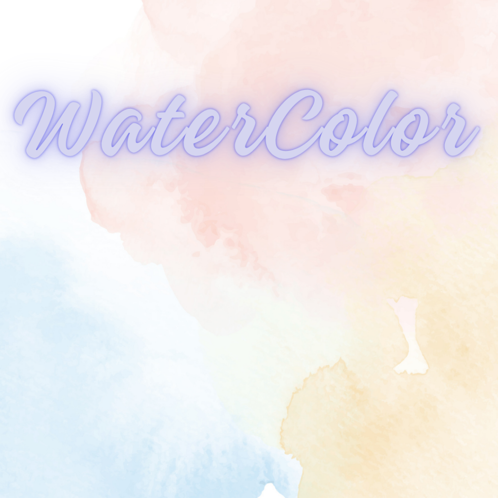 The image features the word “WaterColor” in cursive purple text over a soft pastel watercolor background of blue, pink, and yellow shades.